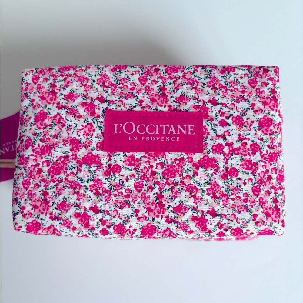 L'OCCITANE en Provence Pink and White Floral Cosmetic Pouch NWT